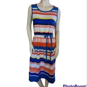 NWT* Talbots* Cotton Blend* Sleeveless* Midi Dress* Multicolored Stripes* Sz MP